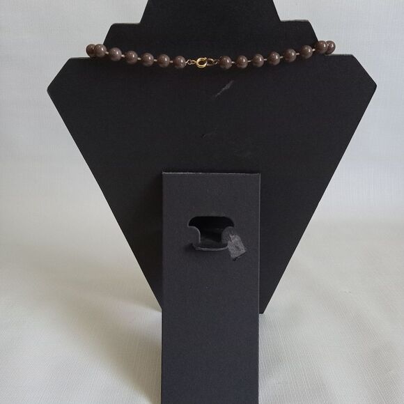 Brown Marbled Design Acrylic Beaded Single Strand Vintage Fashion Necklace - Picture 2 of 9